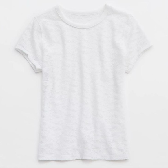 NWT AERIE Vintage White Floral Lace T-Shirt Sheer Short Sleeve Crewneck Size M - Picture 6 of 9